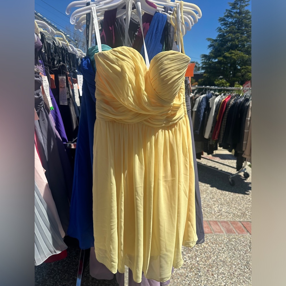 Brand New Bill Levkoff Bridesmaid Yellow Strapless Knee Length Dress Occasion